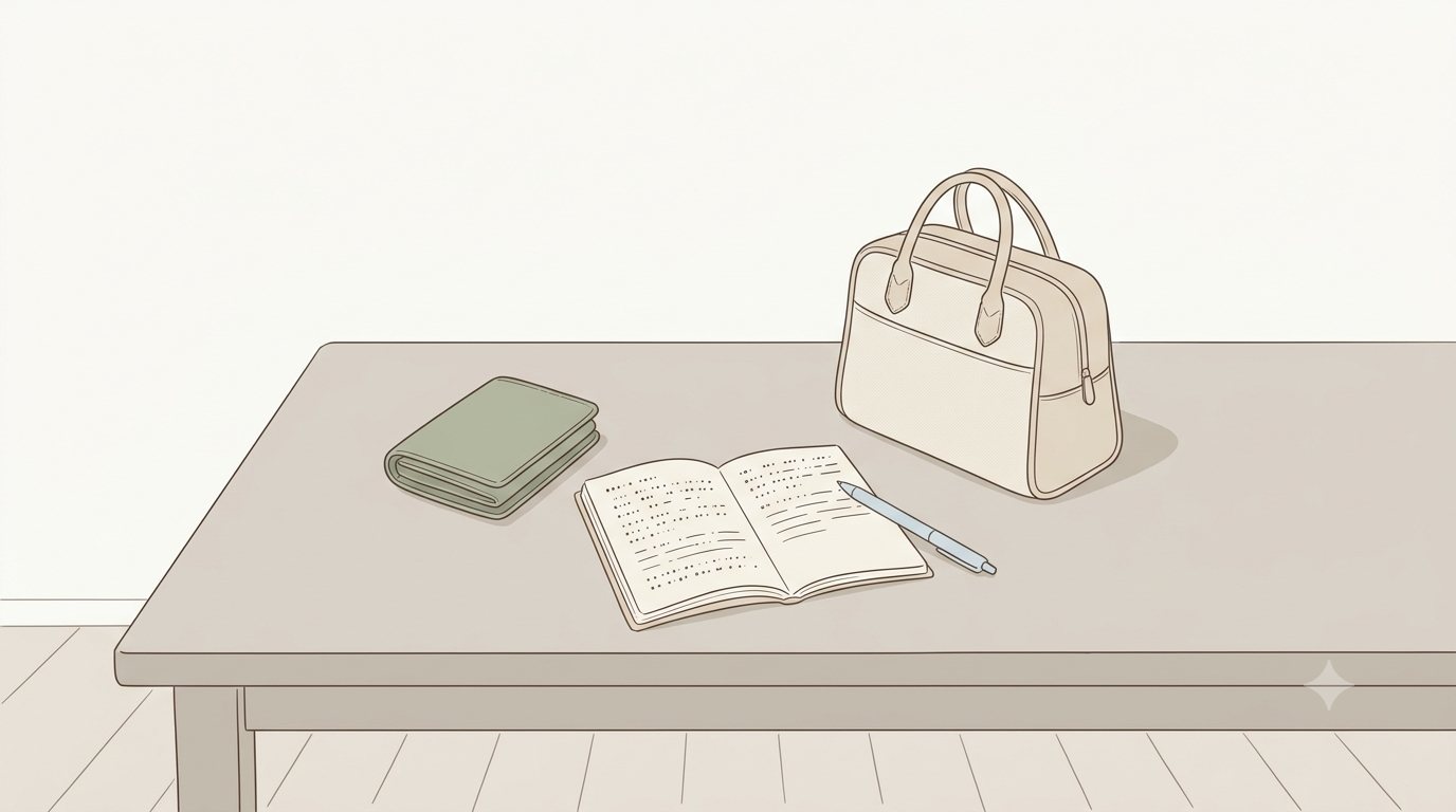 旅行の費用をイメージした財布とメモ帳のイラスト